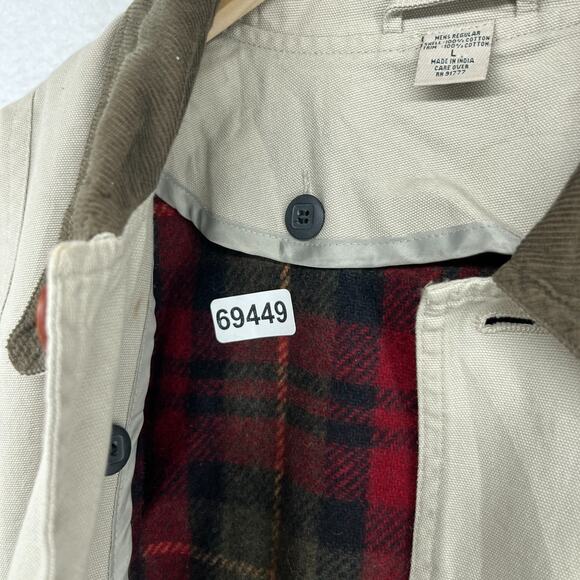 LL BEAN Jacket Mens L Canvas Barn Chore Field Coat Wool Plaid Flannel Lined Gray - Picture 16 of 16